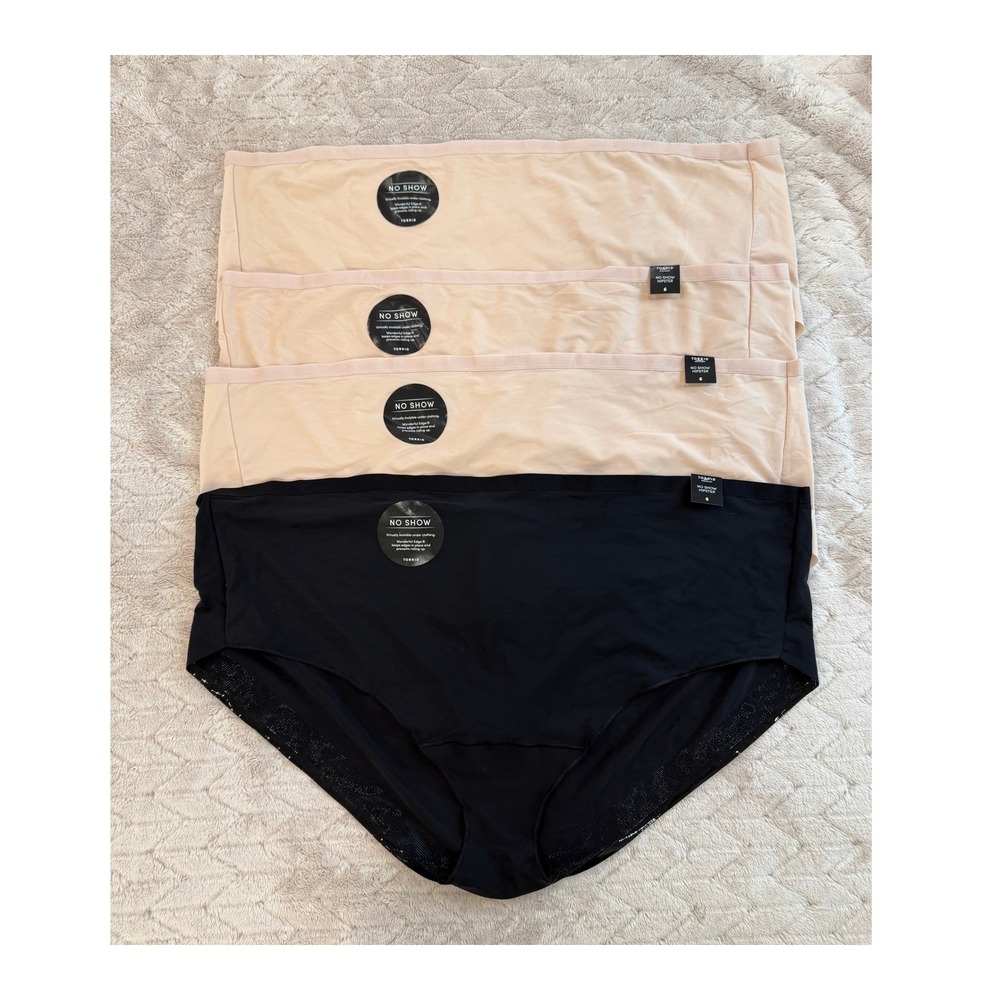 Torrid No Show Hipster Panties 4 Pack Black Beige Size 6 6X Seamless Underwear